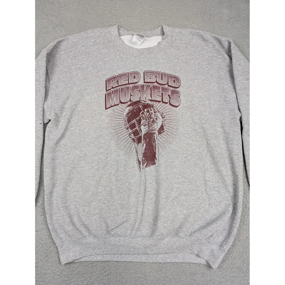 Vintage Red Bud Muskets Sweatshirt Mens XL Gray Football Graphic Gildan‎ 2000s